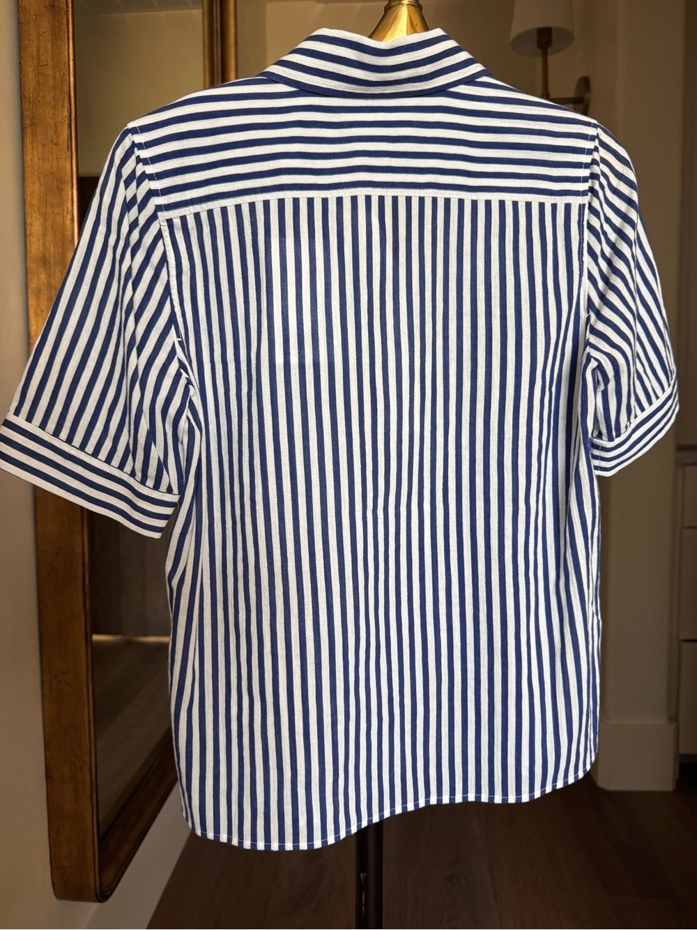 Frame Denim Blue & White Striped Short Sleeve Polo - Picture 2 of 3